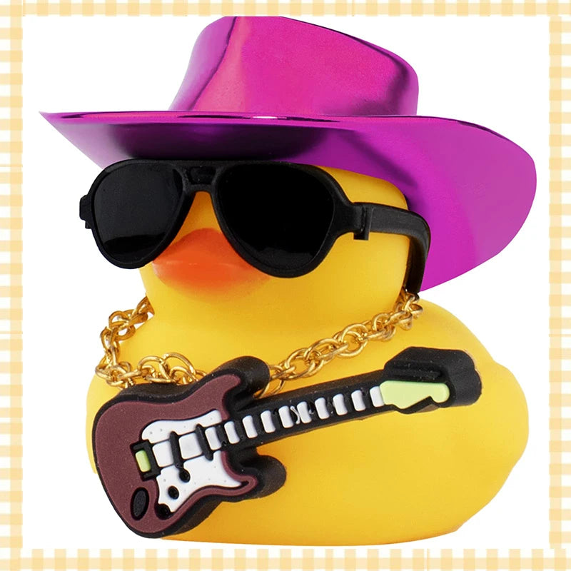 CowLost | product_id-purple-rubber-duck-car-ornament-with-cowboy-hat-necklace-and-sunglasses-dashboard-decoration |1