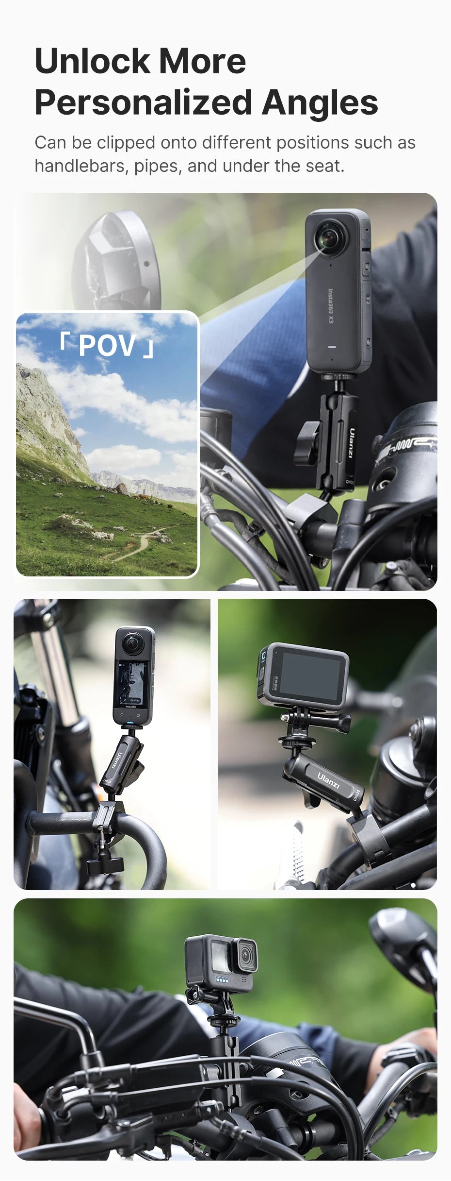 CowLost | ulanzi-cm025-action-camera-mount-for-go-pro-11-10-9-8-7-6-insta360-bicycle-motorcycle-handlebar-mount |14
