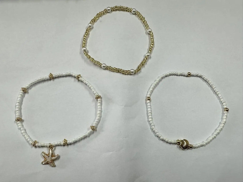 Bohemian Starfish Shell Millet Bead Three-Layer Anklet Set