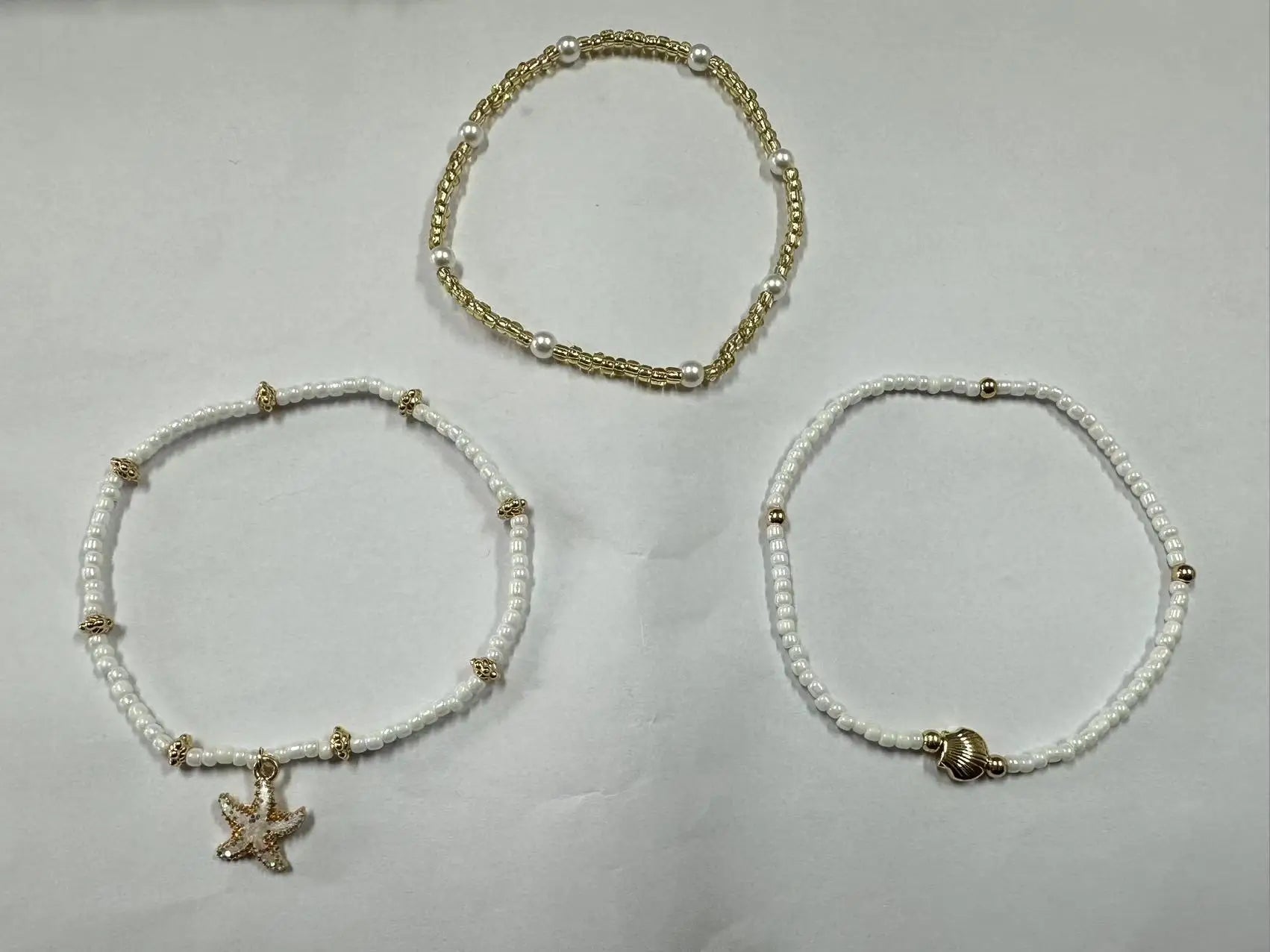 Bohemian Starfish Shell Millet Bead Three-Layer Anklet Set