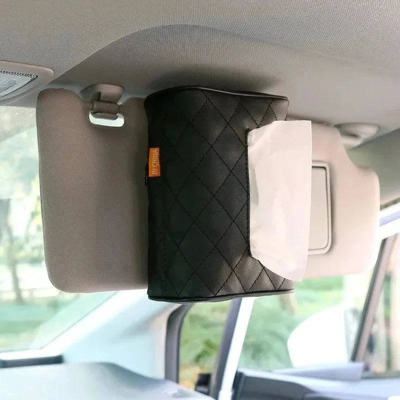 CowLost | car-sunshade-plate-tissue-box-universal-auto-interior-soft-leather-car-tissue-box-car-hanging-buckle-container-paper-bag-tools-1 |3