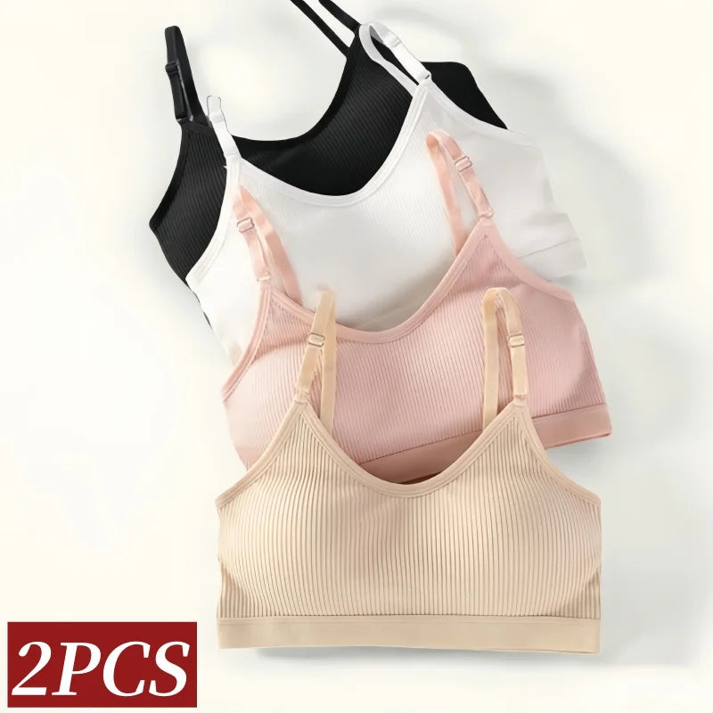CowLost | product_id-2pcs-women-seamless-cotton-wireless-push-up-bralettes-with-adjustable-straps-set |2