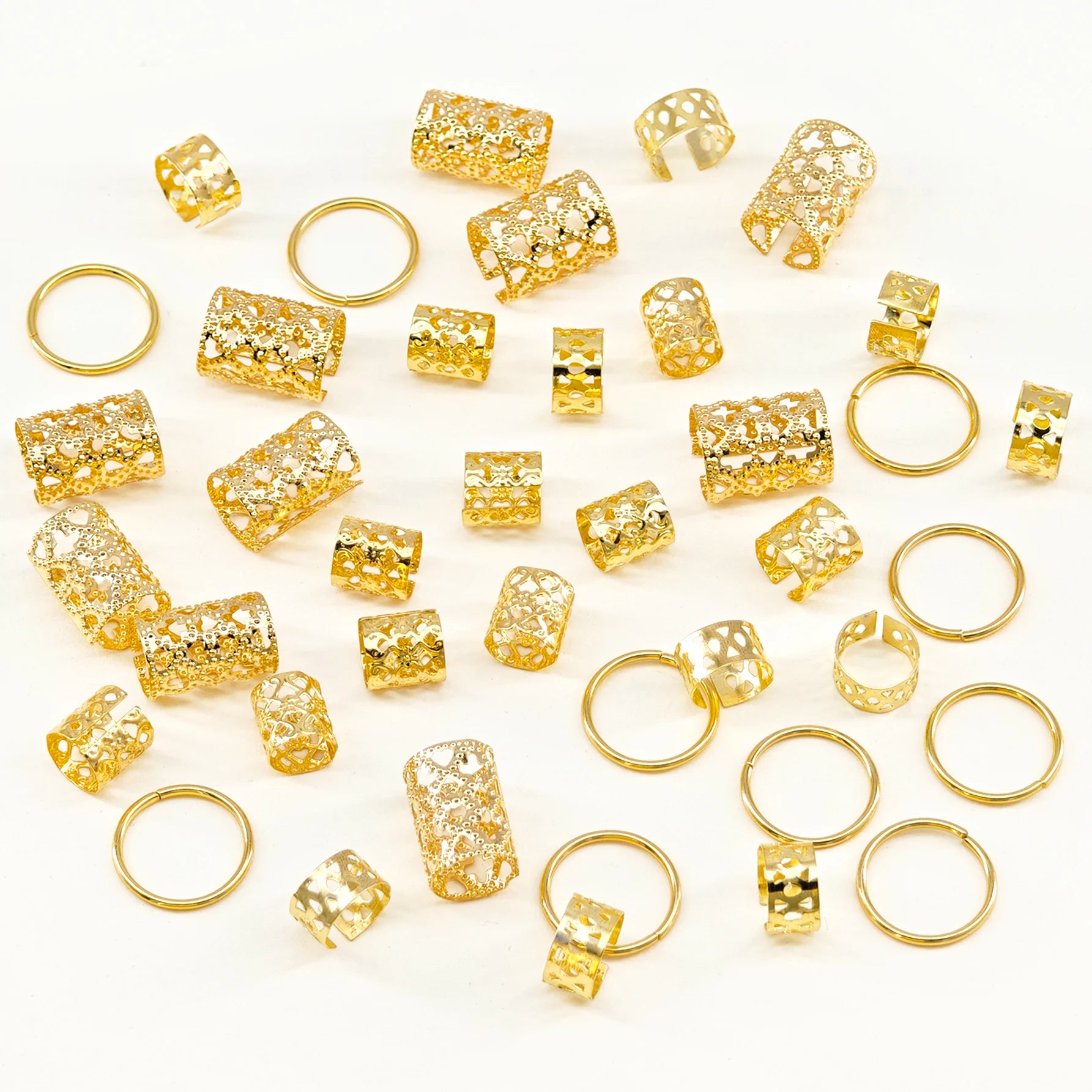 CowLost | 40pcs-metal-dreadlock-beads-hair-cuffs-rings-multi-style-braids-accessories |5