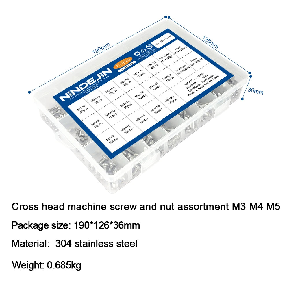 CowLost | nindejin-541-721pcs-cross-round-head-screw-assortment-kit |5