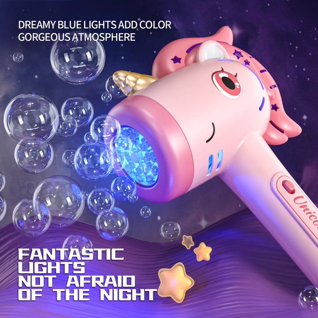 Cartoon Unicorn Automatic Bubble Machine Handheld Bubble Gun with Lights Outdoor Toy