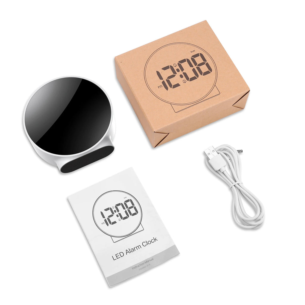 ORIA Digital LED Alarm Clock with Snooze Night Light USB Round Table Clock 3 Colors