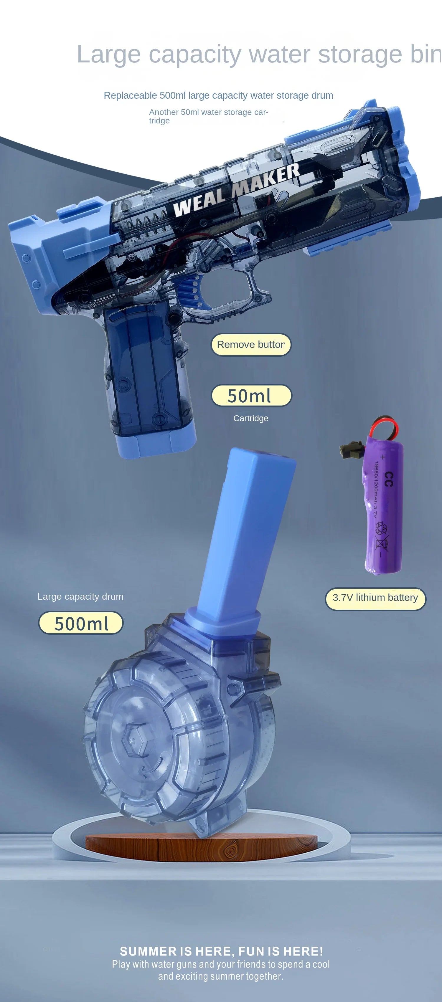 Fully Automatic Electric Water Gun Large Capacity Toy for Outdoor Summer Kids