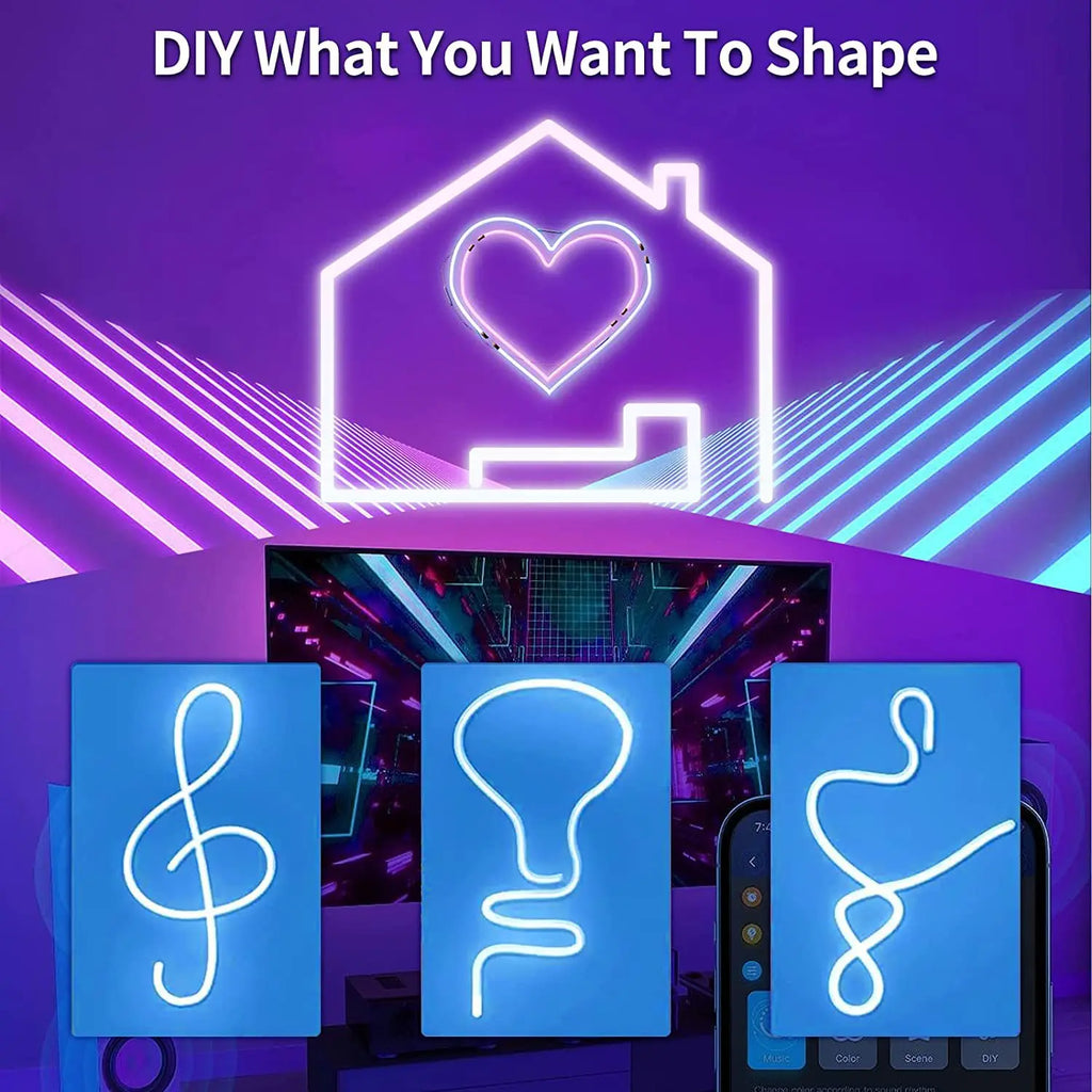 10M/5M Neon RGB 12V Waterproof LED Strip Lights with WiFi, Music Sync, Remote & App for Bedroom