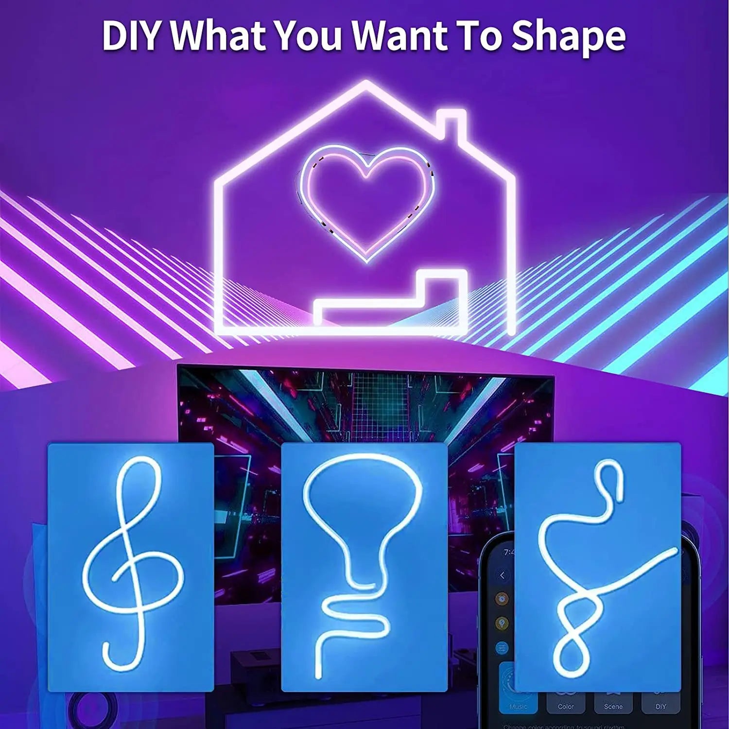 10M/5M Neon RGB 12V Waterproof LED Strip Lights with WiFi, Music Sync, Remote & App for Bedroom
