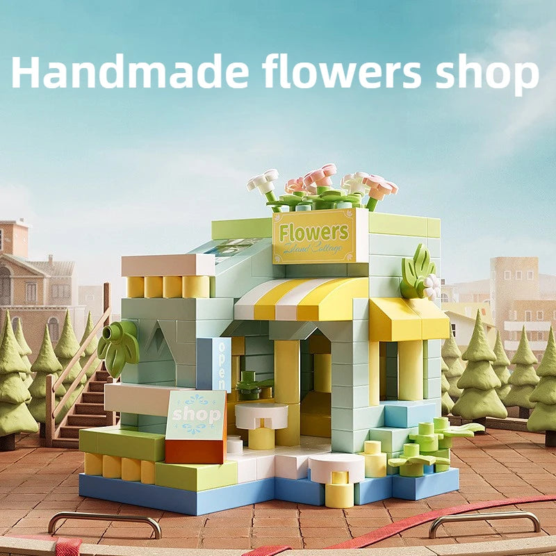 Mini City Street View Flower Shop Building Blocks Kit Educational Toy for Kids