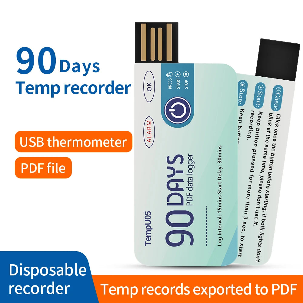 10PCS USB TempU05 Temperature Logger 60/90 Days Disposable PDF Report Cold-Chain Monitor