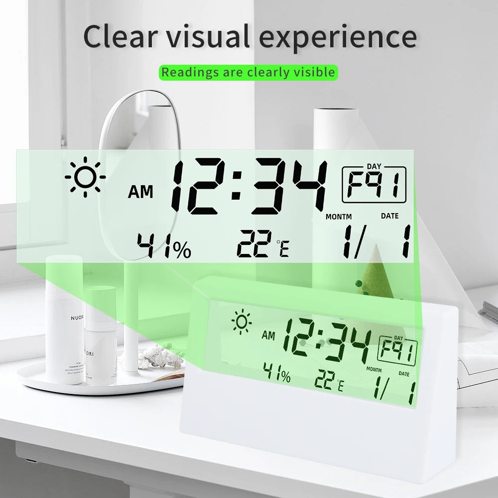 JUANJUAN LED Temperature Humidity Meter Thermo-Hygrometer Weather Station with Alarm Clock for Home
