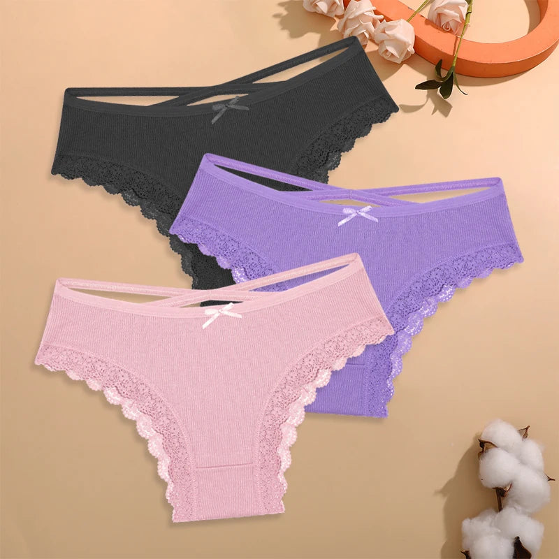 CowLost | activewear-pants-finetoo-4pcs-women-s-cotton-striped-lace-briefs |29