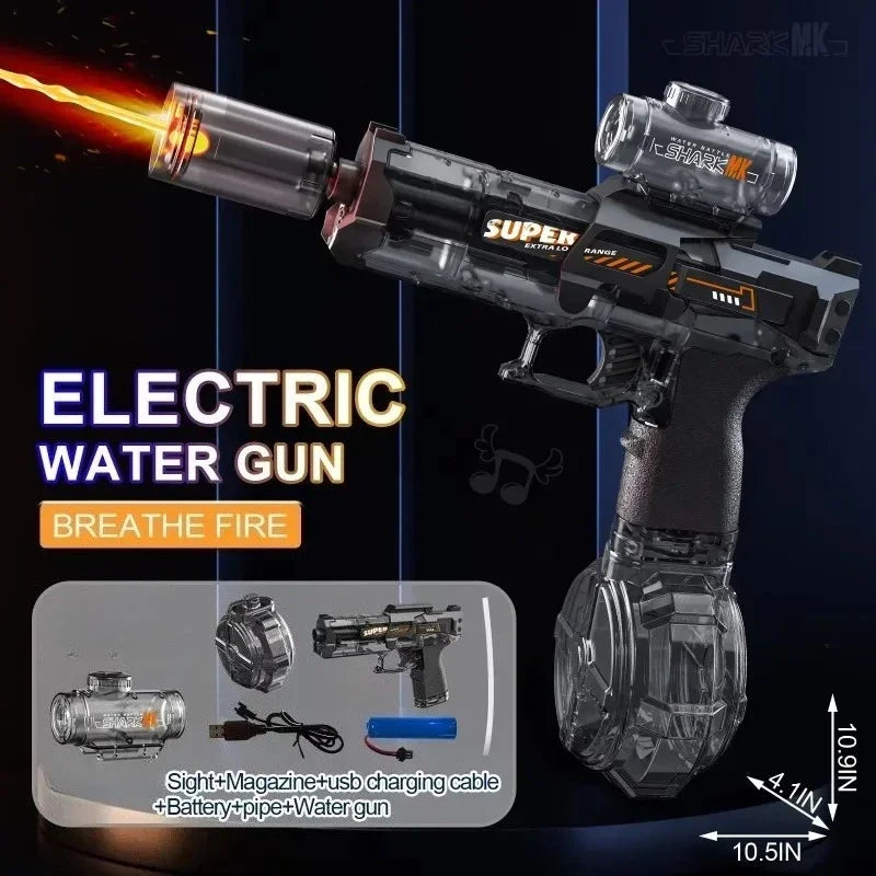 Automatic Electric Water Gun Toy with Simulated Firing, Recoil, and Sensor Lights for Kids
