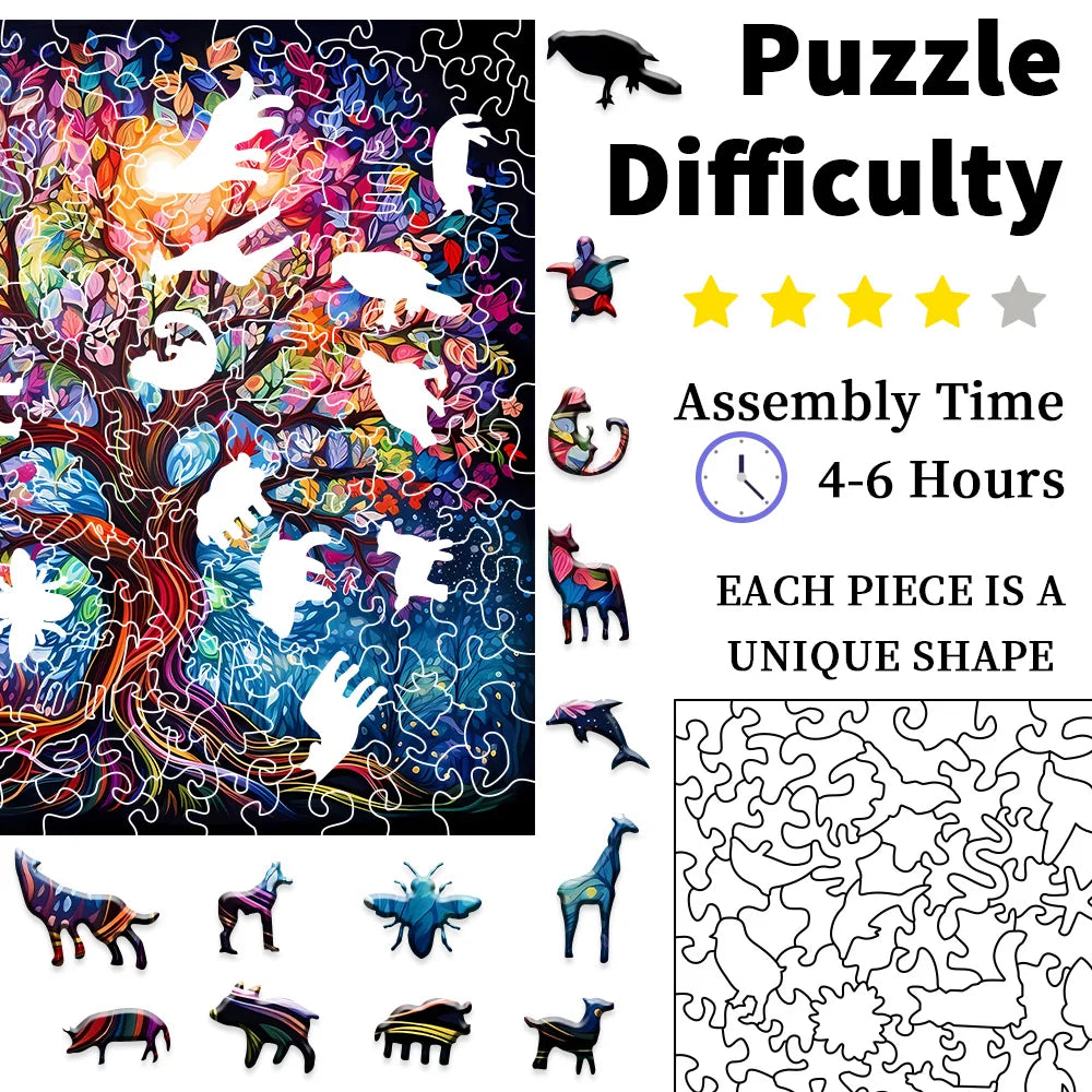 CowLost | product_id-adult-wooden-tree-of-life-jigsaw-puzzle-with-irregular-animal-shapes-creative-gift |4