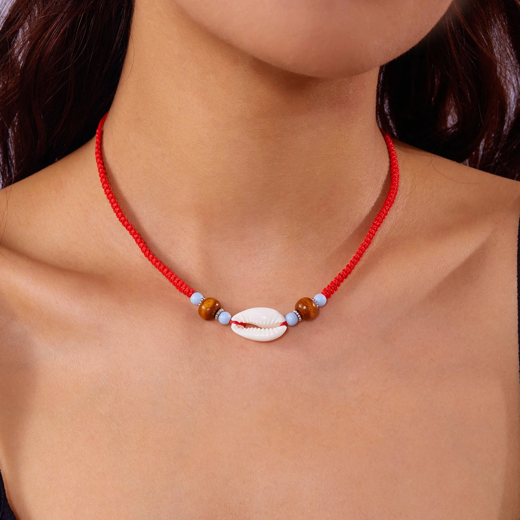 CowLost | bohemian-mixed-color-rice-beads-necklace-for-women-sea-shell-starfish-conch-pendant-beaded-clavicle-choker-beach-party-jewelry |4