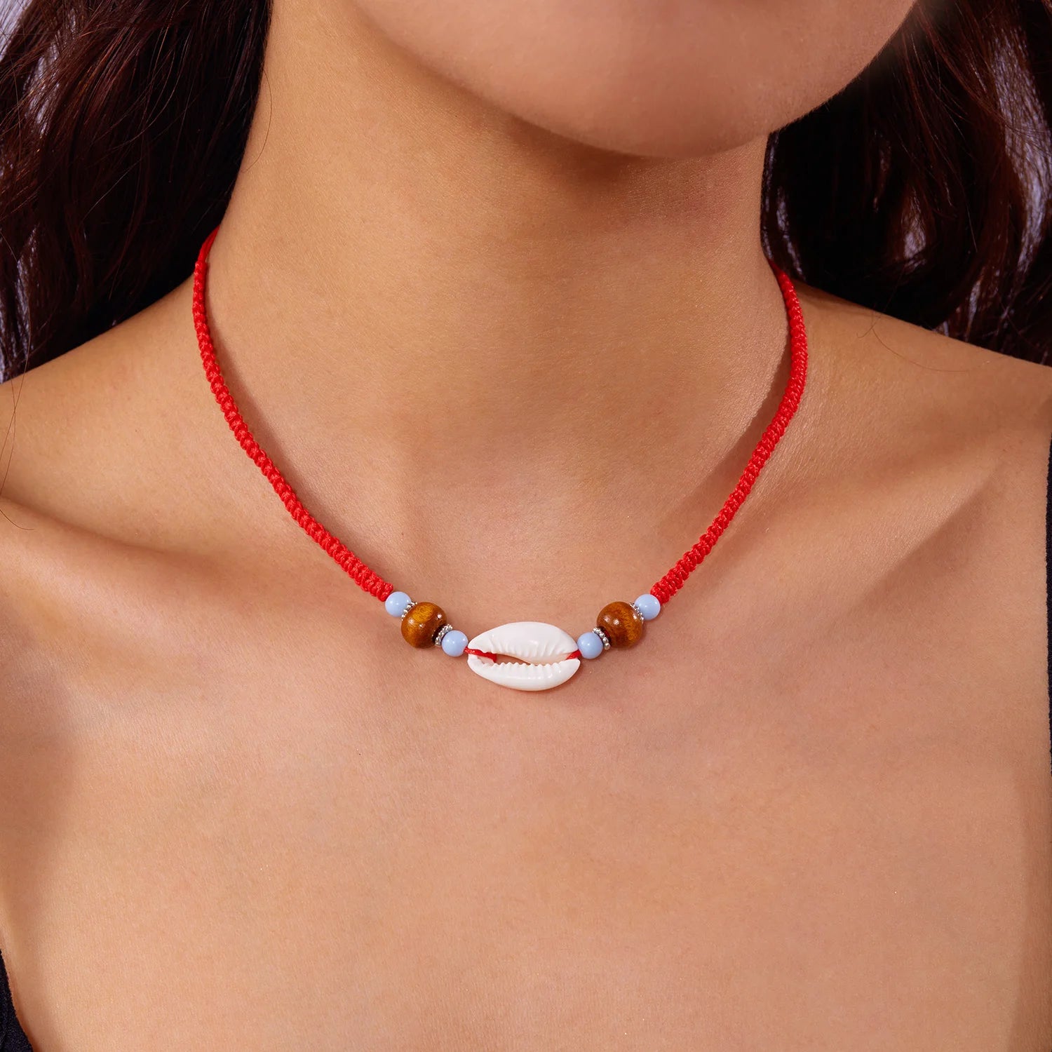 CowLost | bohemian-mixed-color-rice-beads-necklace-for-women-sea-shell-starfish-conch-pendant-beaded-clavicle-choker-beach-party-jewelry |4