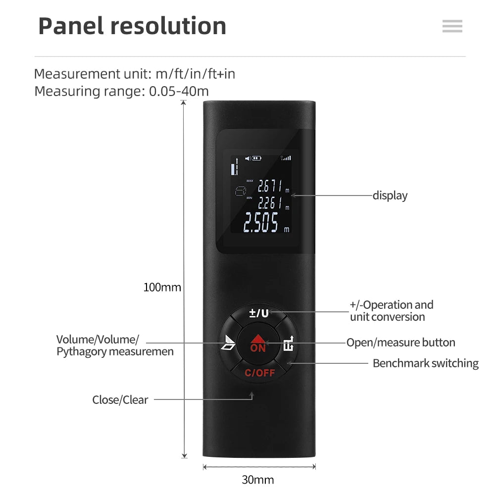 40M Rechargeable Handheld Infrared Laser Distance Meter Rangefinder for Decoration