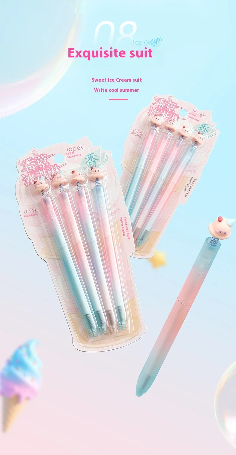 CowLost | product_id-4pcs-lopet-kwaii-cute-twist-gel-pens-color-changing-watermelon-vanilla-cream-quick-dry-black-ink-stationery-gift |30