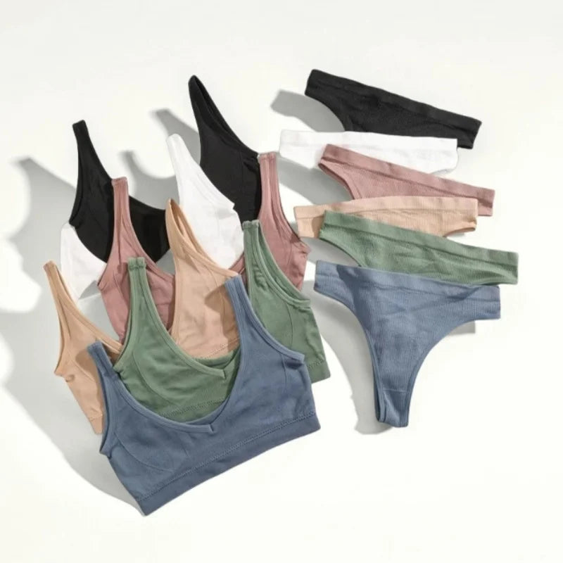 CowLost | product_id-seamless-women-s-lingerie-set-small-cup-push-up-bra-low-waist-ribbed-v-neck-thong |1
