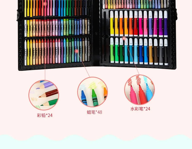 CowLost | product_id-42-208pcs-childrens-painting-brush-set-with-watercolor-pens-crayons-drawing-board-for-kids-art-supplies-gifts |8