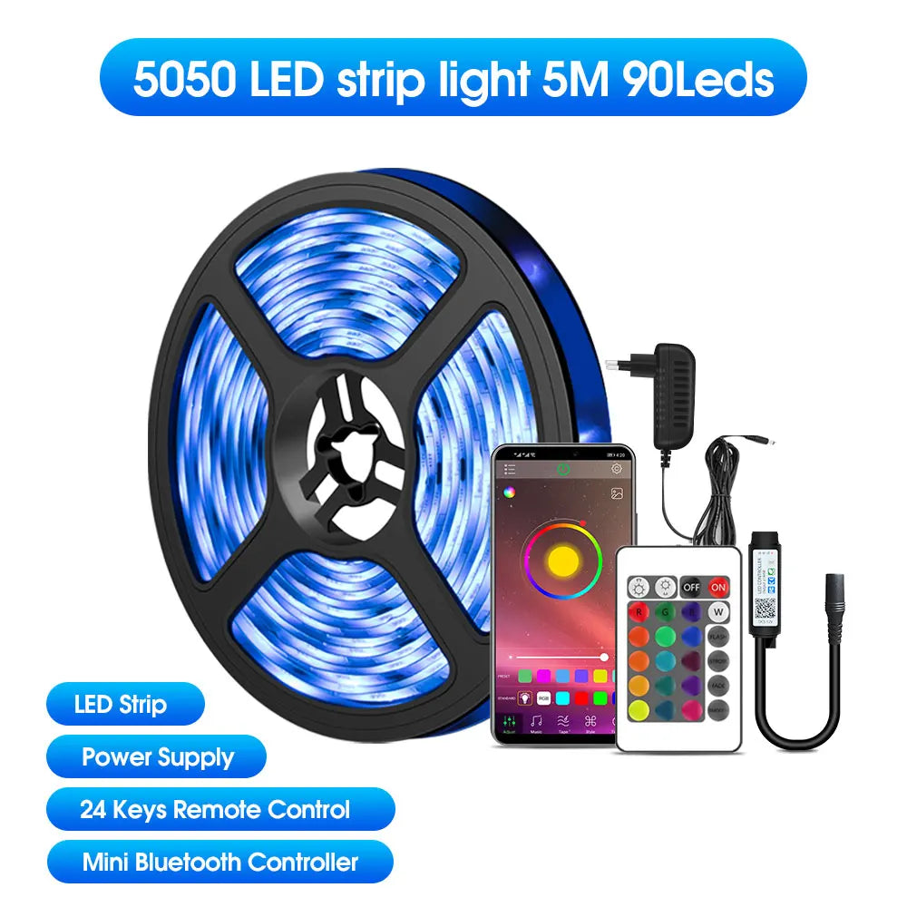 12V 5050 RGB LED Strip Light with APP & Remote, DIY Color Change, Music Sync, Timer