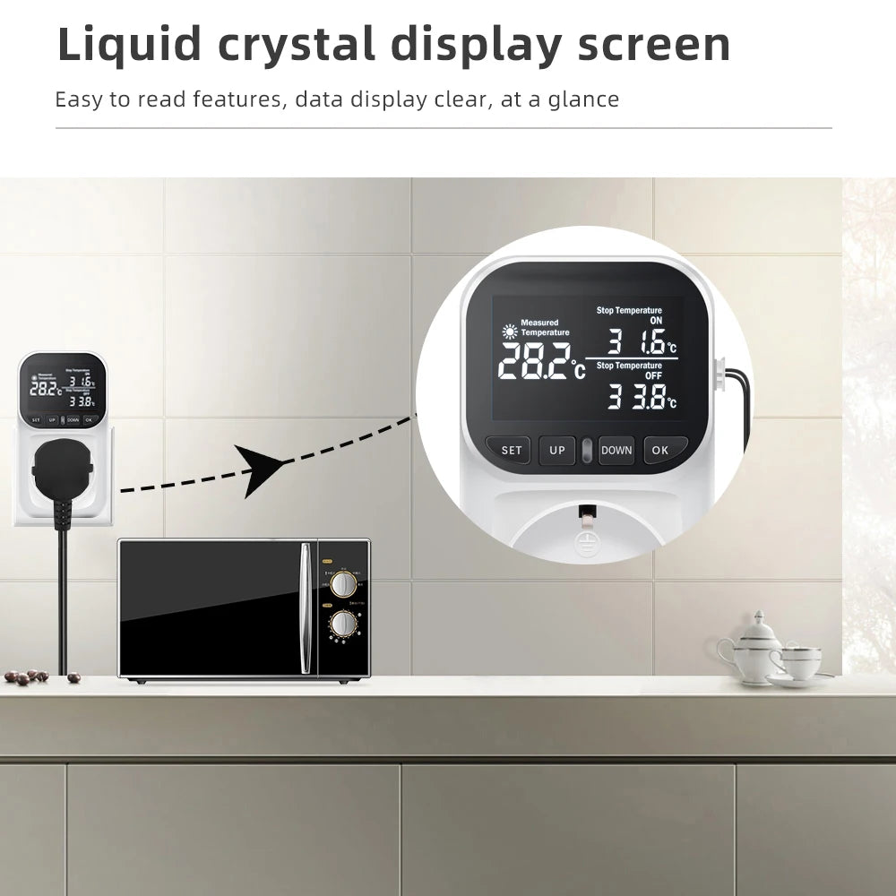 220V EU Plug Digital Temperature Controller Socket with LCD Timer Switch and Sensor