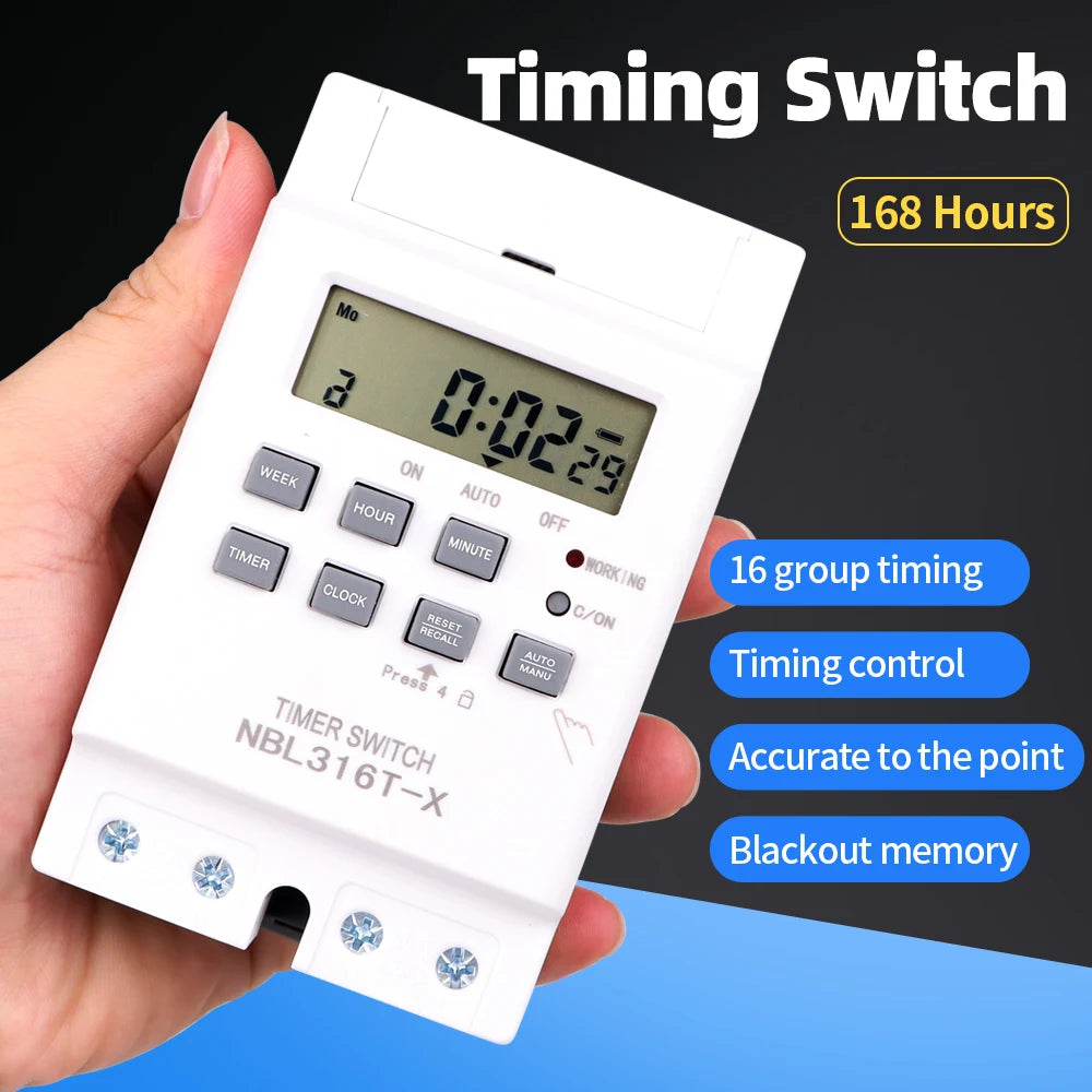 Digital 7-Day Programmable Timer Relay 220V 25/30A with Power Outage Memory