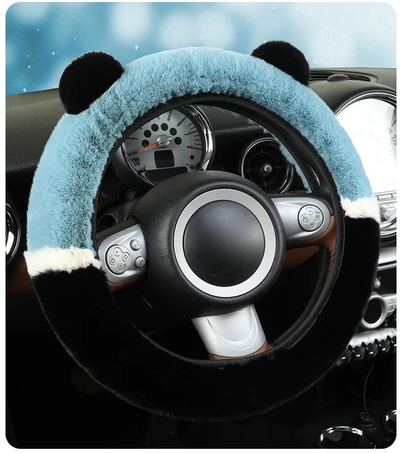 CowLost | winter-warm-plush-car-steering-wheel-cover-with-cute-panda-ears |11