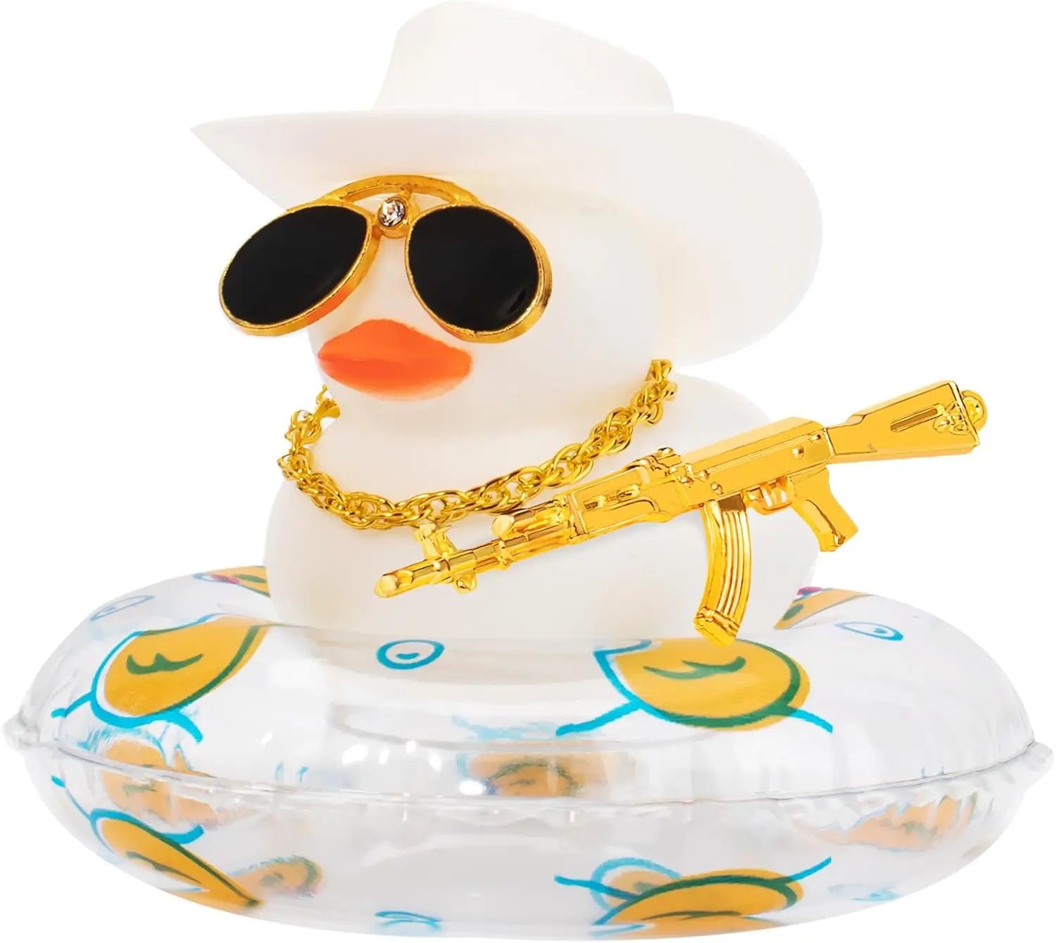 CowLost | product_id-white-rubber-duck-car-dashboard-ornament-with-cowboy-hat-and-swim-ring-necklace |26