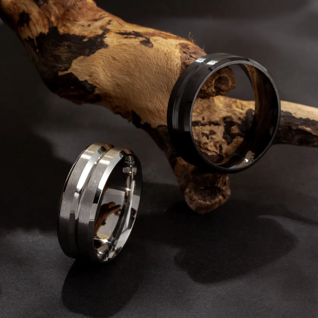 Titanium Steel Frosted Middle Groove Ring Adjustable Size 5-14 Unisex Jewelry Gift