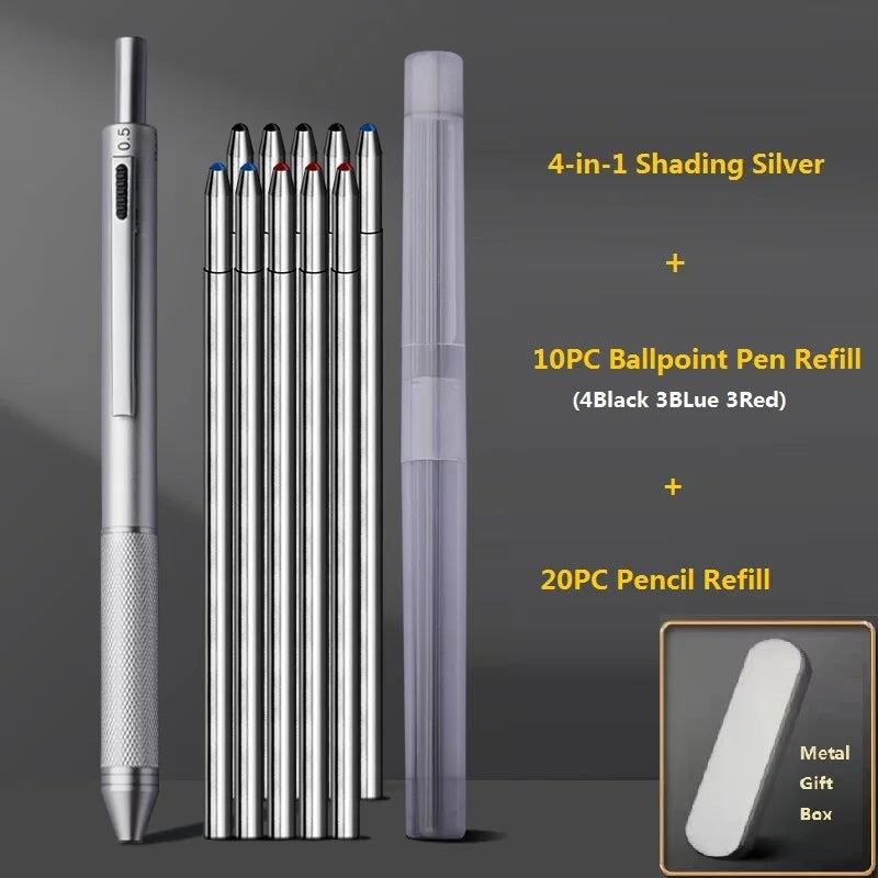 CowLost | product_id-metal-4-in-1-gravity-gel-pen-0-7mm-black-red-blue-mechanical-pencil-press-type-quick-dry-ballpoint |10
