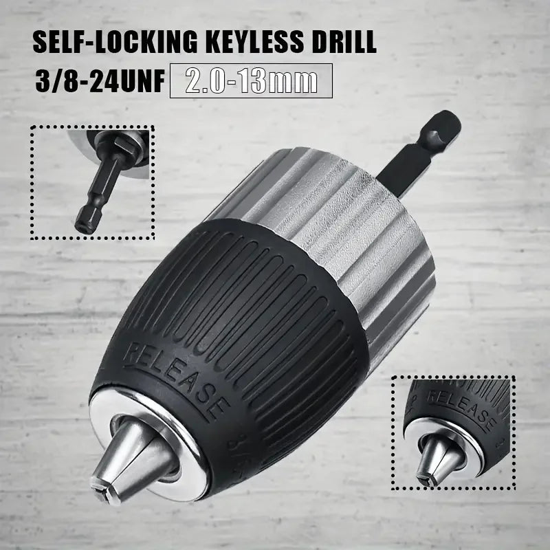 CowLost | keyless-self-locking-drill-chuck-adapter-2-13mm-3-8-24unf-hex-shank-quick-release-impact-ready-electric-drill-chuck-driver-tools |1