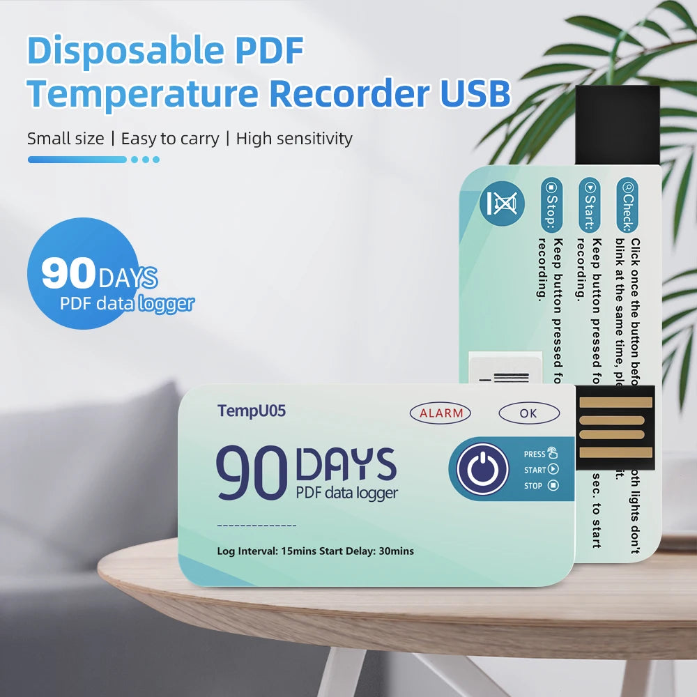 10PCS USB TempU05 Temperature Logger 60/90 Days Disposable PDF Report Cold-Chain Monitor