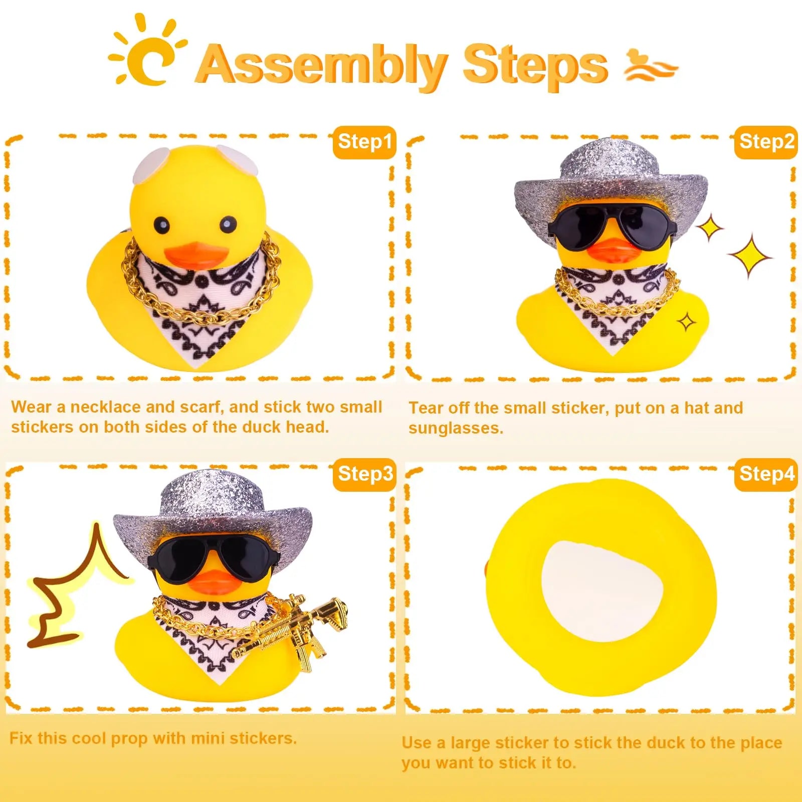 CowLost | product_id-car-rubber-duck-dashboard-decoration-with-sun-hat-and-swim-ring-necklace |3