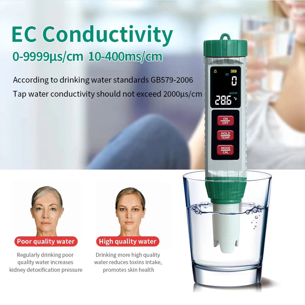 5-in-1 Digital Water Quality Tester PH/EC/TDS/Salt/Temp Meter Portable Test Pen for Pool Aquarium