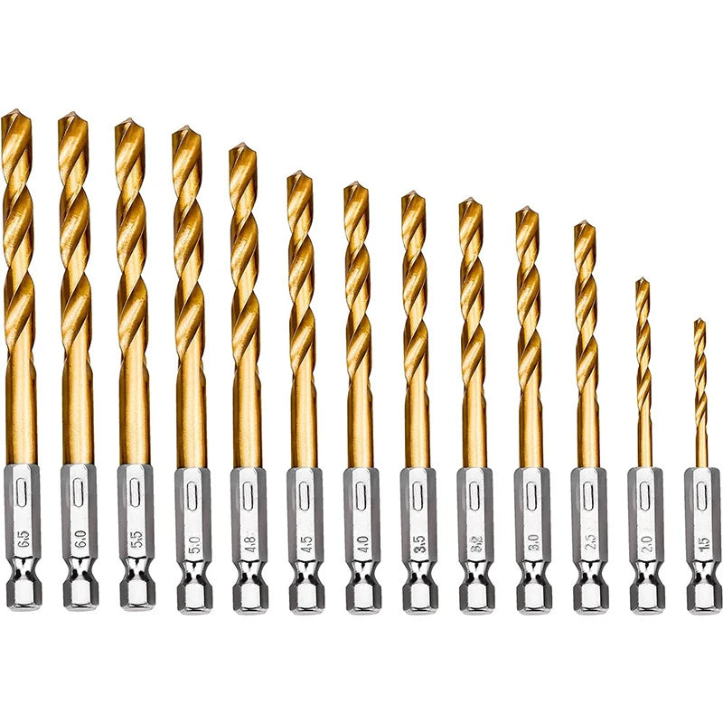 CowLost | 13-16-19pcs-hexagonal-handle-titanium-plate-twists-drill-bits-set-high-speed-steel-1-5-6-5mm-drill-bits-for-wood-plastic |4