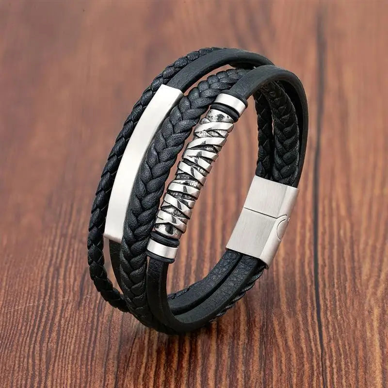 CowLost | multilayer-stainless-steel-insert-bracelet-viking-leather-bracelets-for-men |9