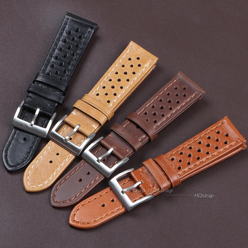 CowLost | handmade-watch-strap-18mm-20mm-22mm-for-women-men-leather-strap-black-brown-khaki-breathable-universal-watchbands-bracelet |8