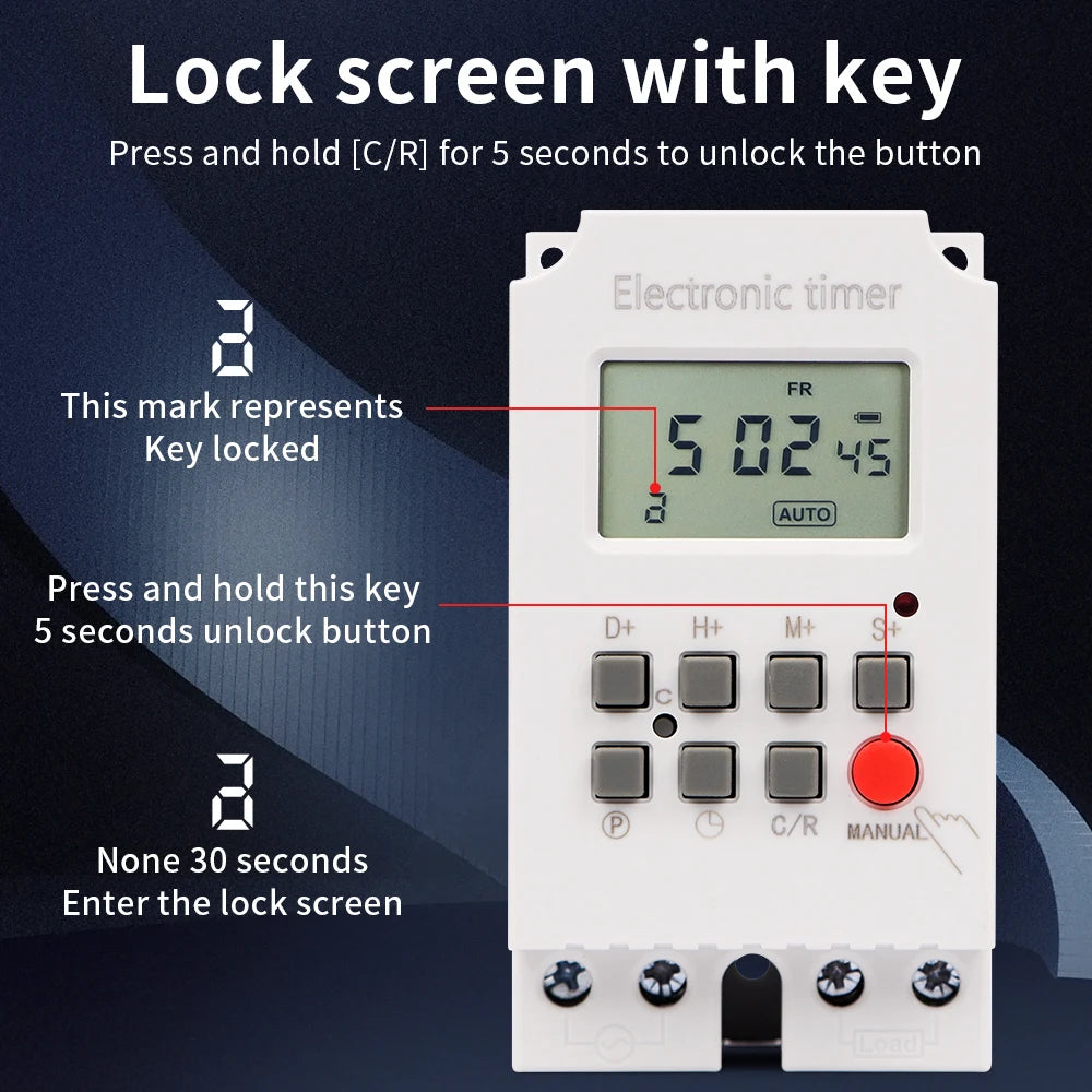 Digital 7-Day Programmable Timer Relay 220V 25/30A with Power Outage Memory