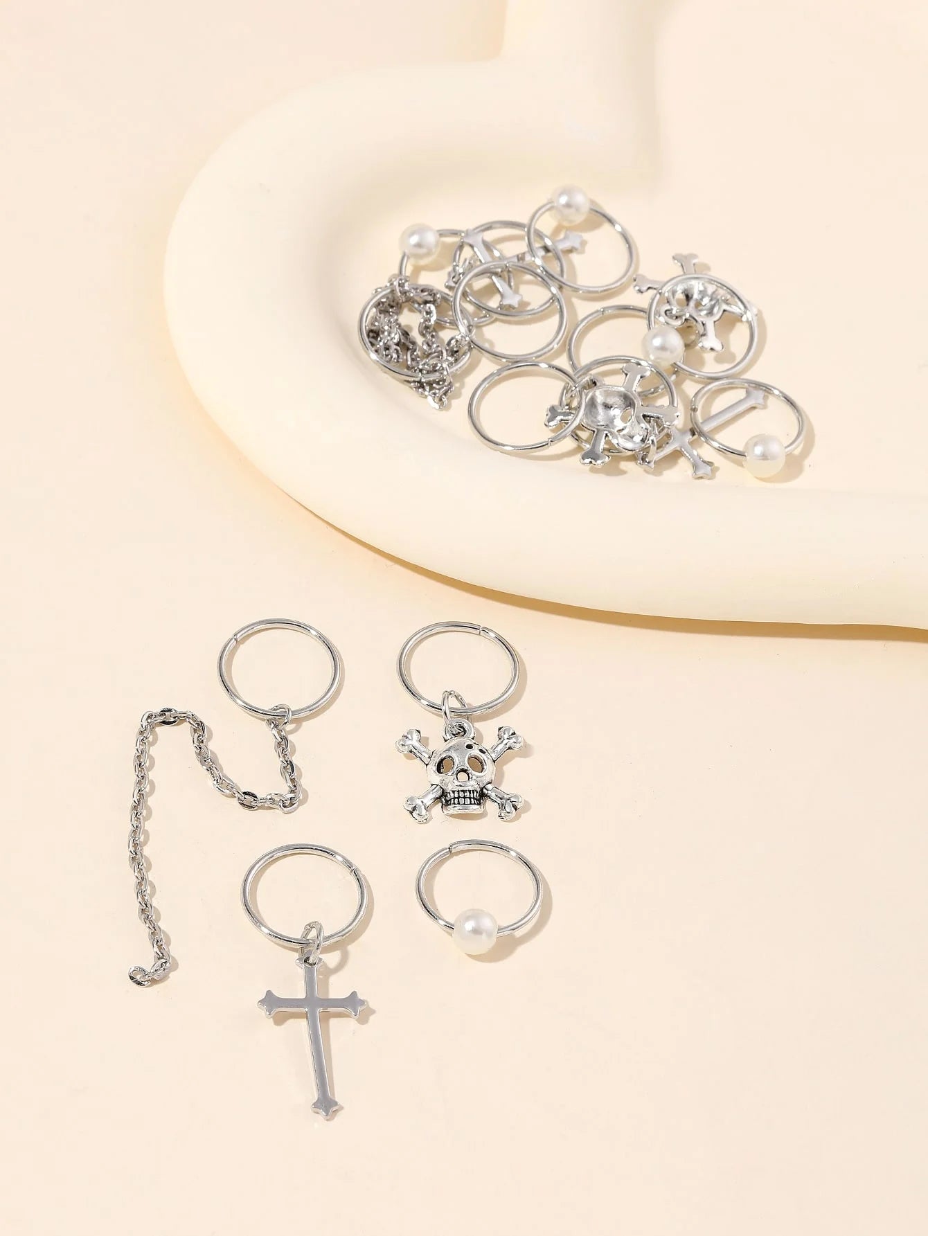 13pcs Cross&Skull Decor Hair Ring