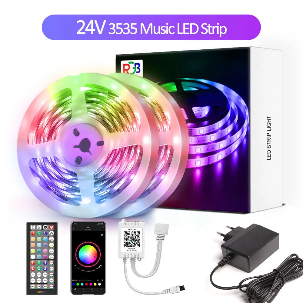 RGB LED Strip Light 40m/30m/20m/15m, Flexible 24V SMD3535, APP Control Music Sync for Room Decor