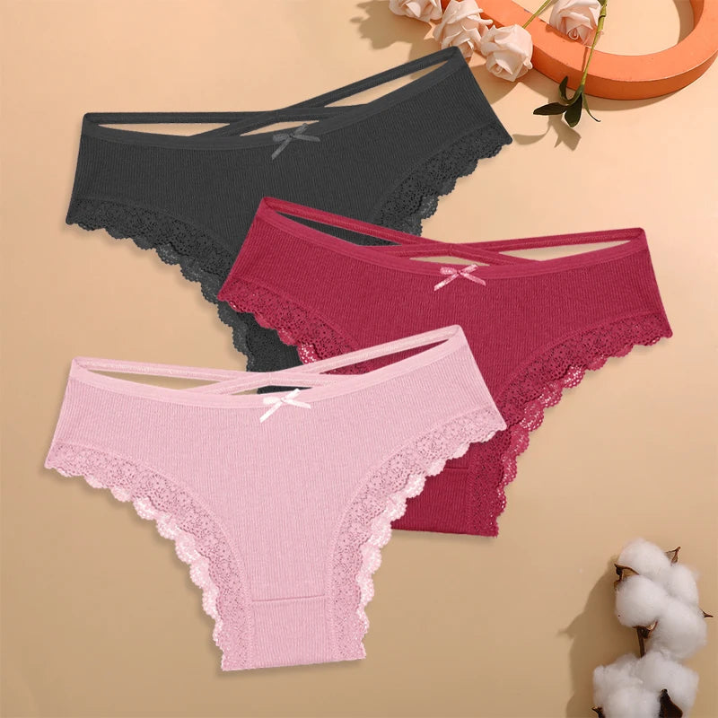 CowLost | activewear-pants-finetoo-4pcs-women-s-cotton-striped-lace-briefs |28