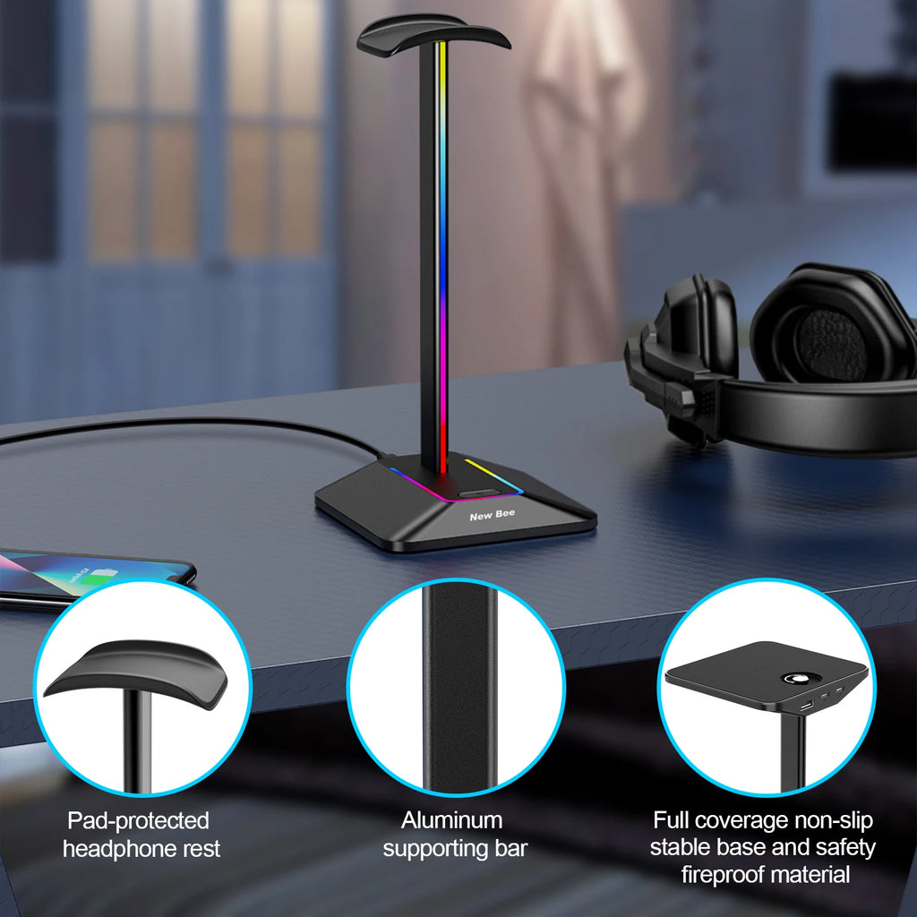CowLost | mobile-phone-cases-new-bee-z8-rgb-headphone-stand-with-usb-ports |13