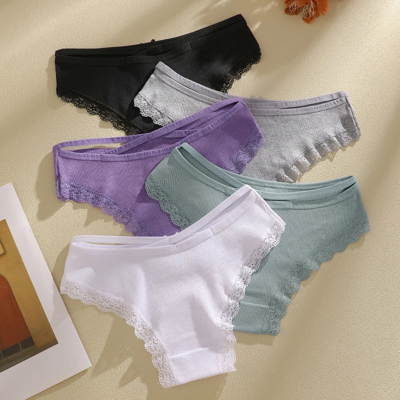 CowLost | activewear-pants-finetoo-4pcs-women-s-cotton-striped-lace-briefs |4