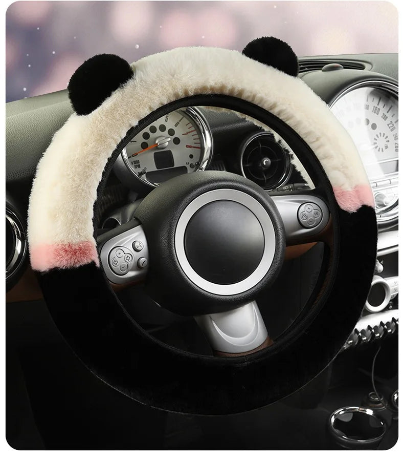 CowLost | winter-warm-plush-car-steering-wheel-cover-with-cute-panda-ears |14
