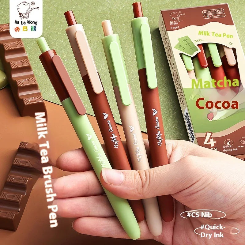 CowLost | product_id-4pcs-milk-tea-gel-pens-set-assorted-retractable-0-5mm-rollerball-for-fast-dry-note-taking-exams |2