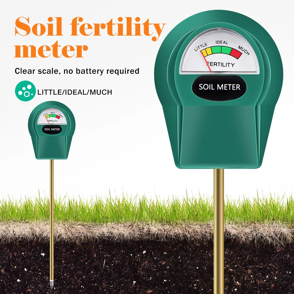 Handheld Soil PH, Moisture & Fertility Meter with Metal Probe No Batteries Needed
