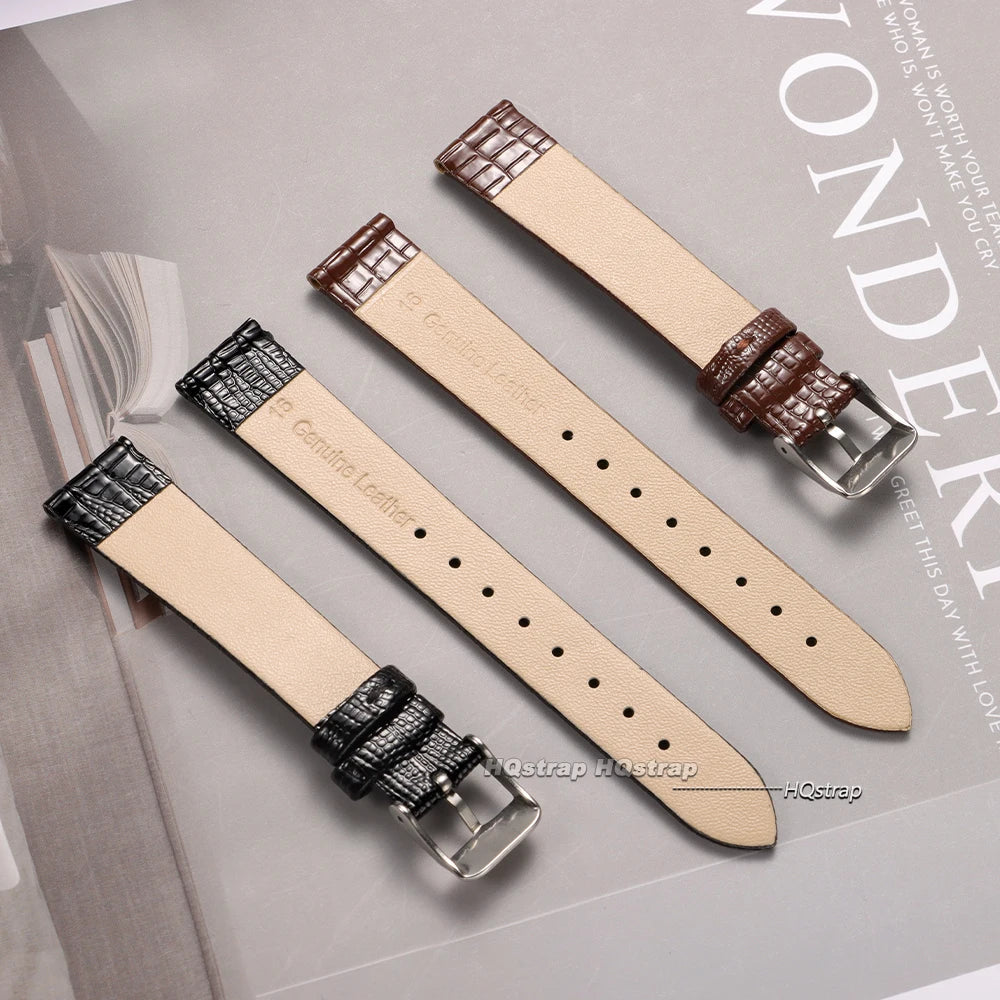 Ultra-thin 8-16mm Lizard Pattern Leather Watch Strap for Women Waterproof Wristband