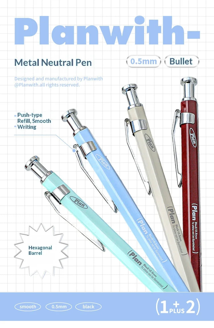 CowLost | product_id-planwith-hexagonal-metal-gel-pen-0-5mm-black-ink-retractable-anti-roll-comfortable-grip |7